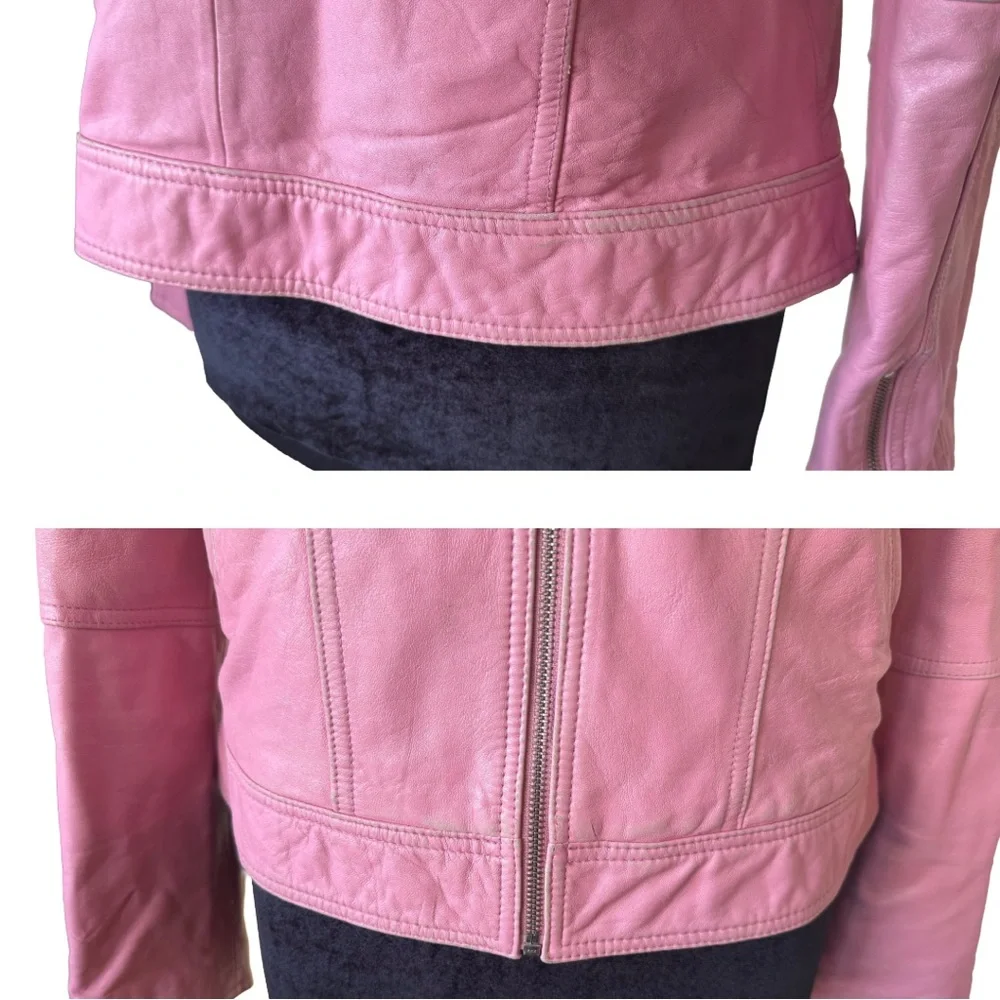 Y2K Wilson Genuine Leather Pink Moto Jacket - Picture 5 of 9